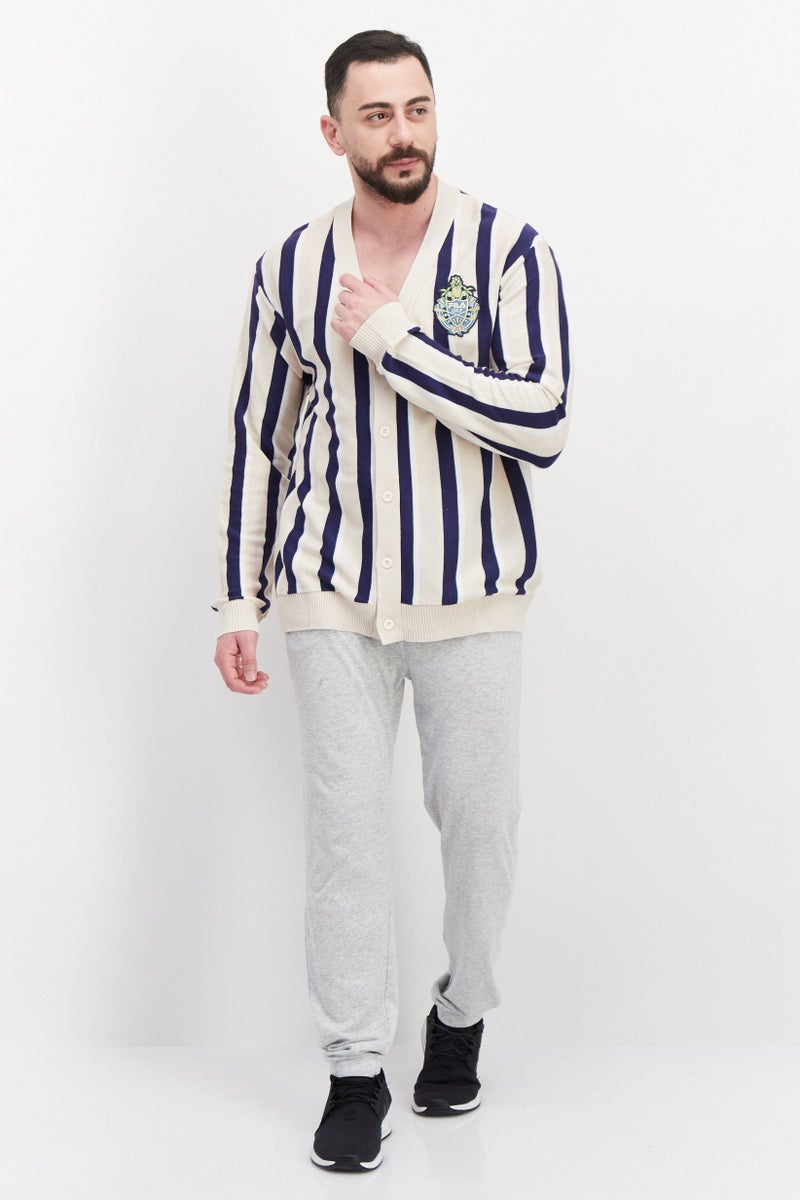 FILA سترة رياضية للرجال بتصميم V عنق طويل، بيج - Image 4